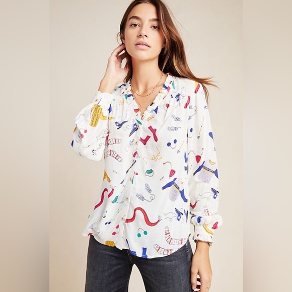 Anthropologie Tops - MAEVE Anthropologie Blouse Women Snow Day Long Sleeve Novelty Whimsical Size 10